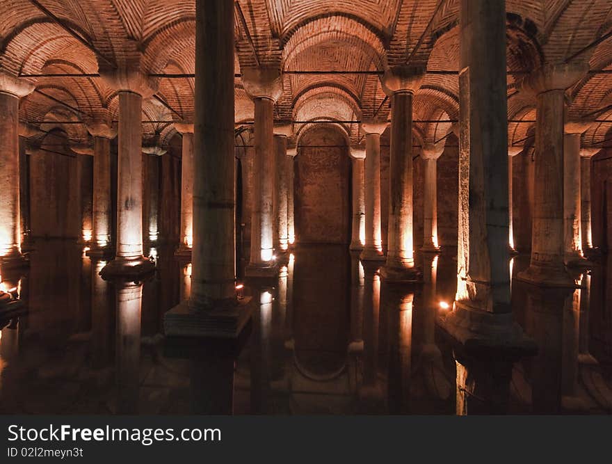 Turkey, Istanbul, The underground Basilica Cistern, built by Justinianus in the 6th century, is still in use and remains an important supply of sweet water for the city. Turkey, Istanbul, The underground Basilica Cistern, built by Justinianus in the 6th century, is still in use and remains an important supply of sweet water for the city