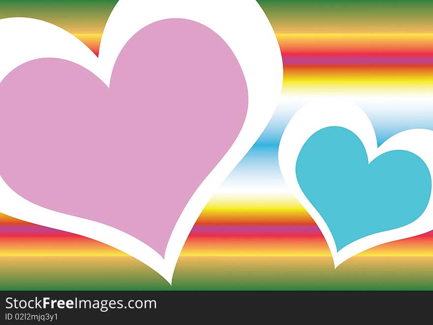 A colorful wallpaper with two hearts. A colorful wallpaper with two hearts