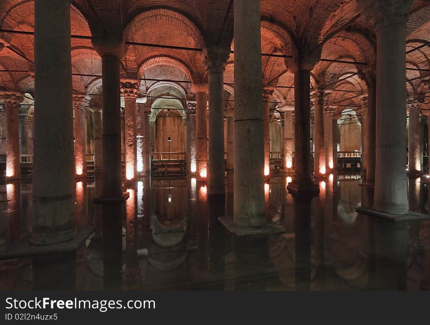 Turkey, Istanbul, The underground Basilica Cistern, built by Justinianus in the 6th century, is still in use and remains an important supply of sweet water for the city. Turkey, Istanbul, The underground Basilica Cistern, built by Justinianus in the 6th century, is still in use and remains an important supply of sweet water for the city