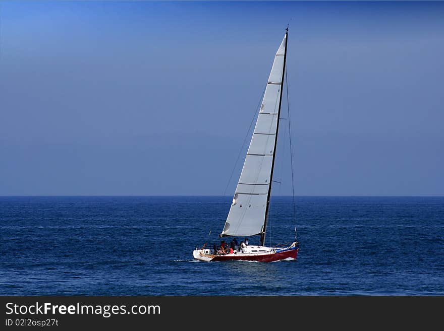 Sailing boat in coastal navegation. Sailing boat in coastal navegation