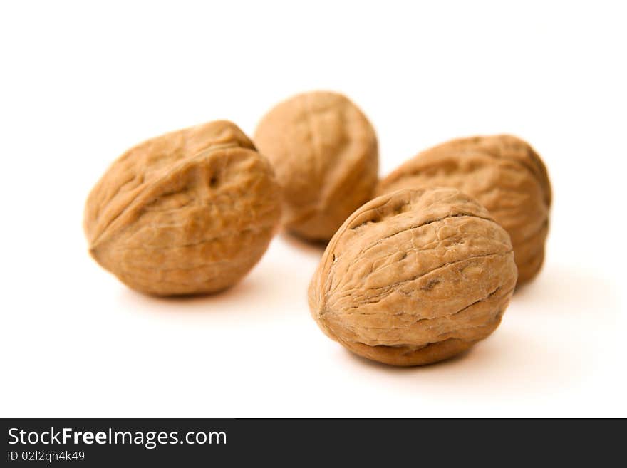 Walnuts close up isolated on white background