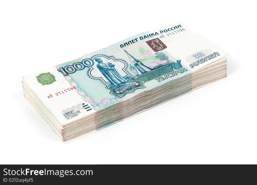 Russian roubles isolated on a white