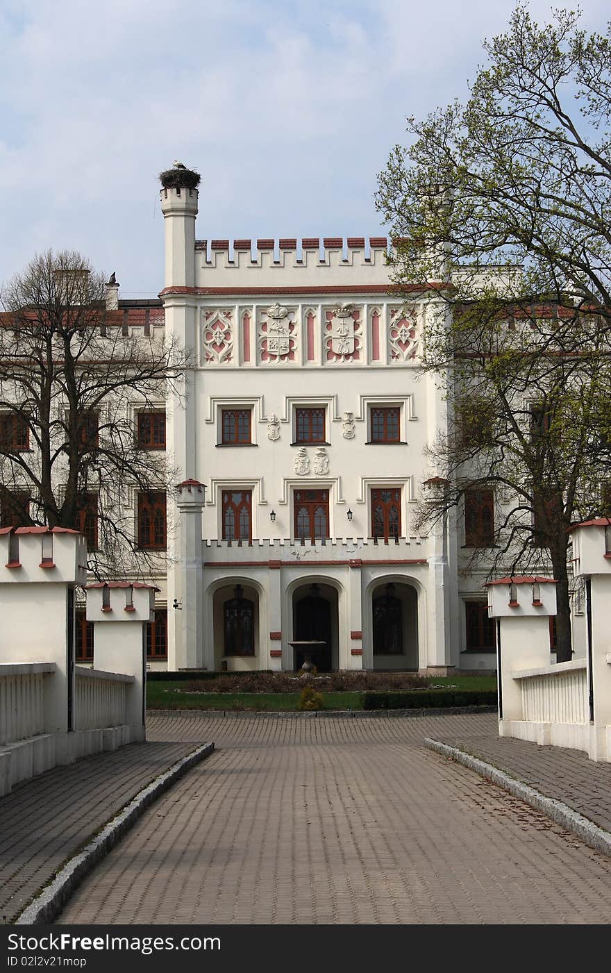 Main entrance to the palace. Detail of facade. Poland