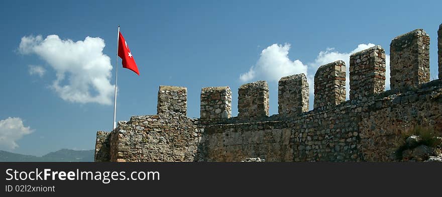 Alanya fortress and Turkey flag