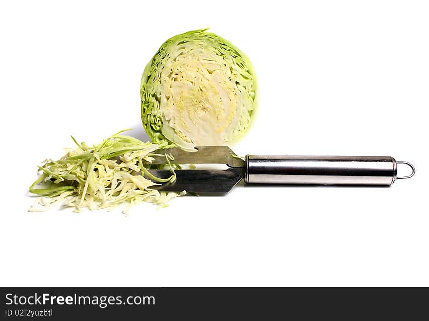 Cut cabbage and knife