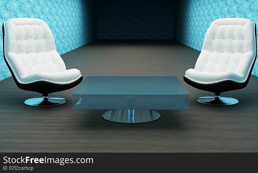 2 armchairs in an interior (3d rendering)