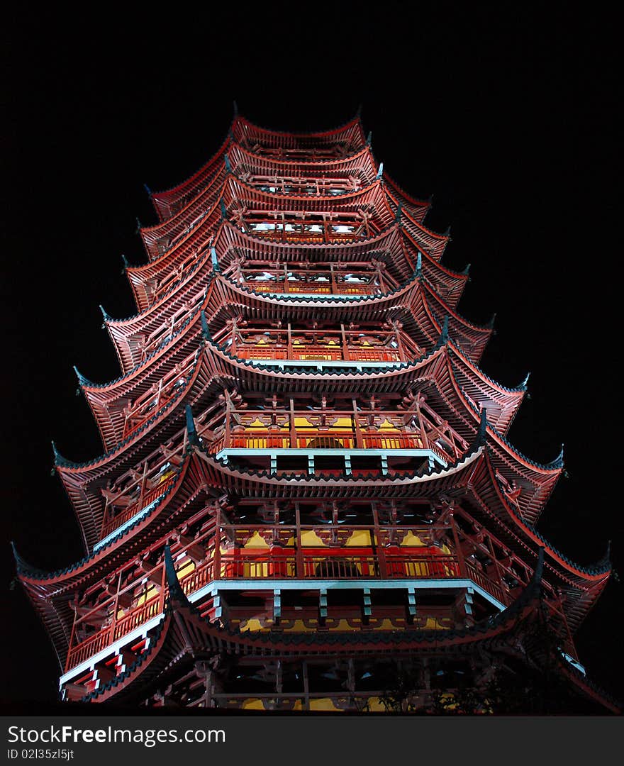 Archaic tower at night