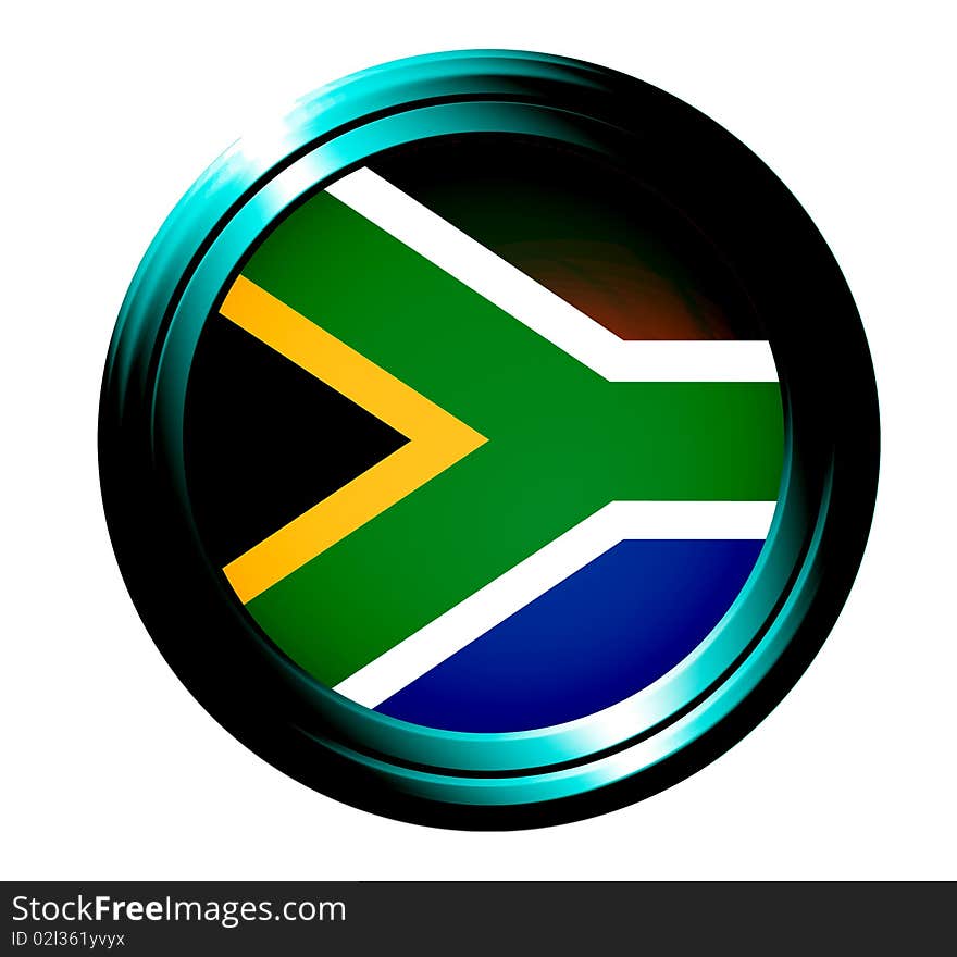 South africa flag button over white background. South africa flag button over white background