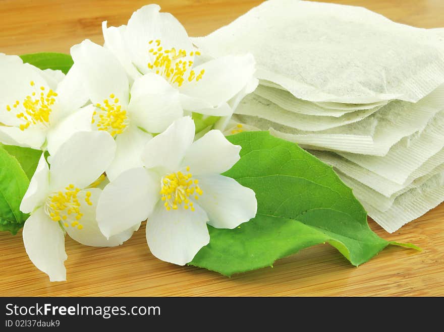 Jasmine flowers and jasmine teabags