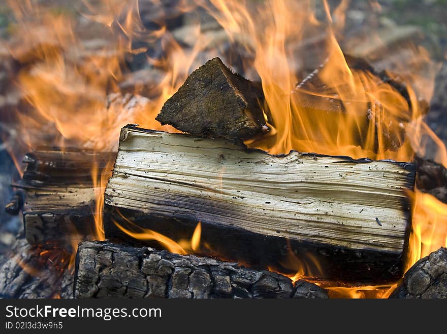 Camp fire burning in the night