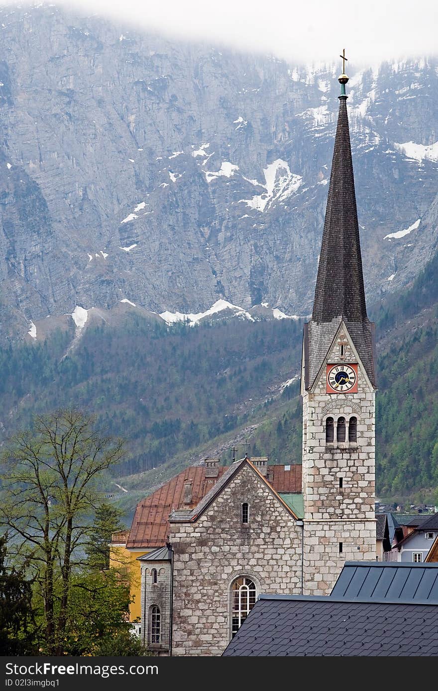 Photo of a church in Hallstat, Austria