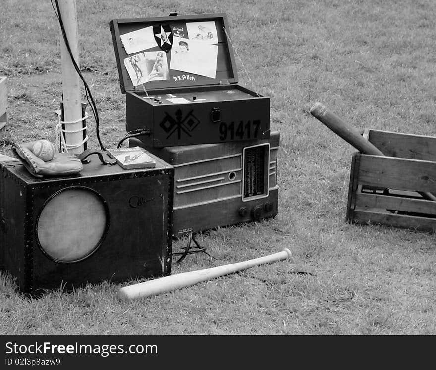 Old Radio And Baseball Bat