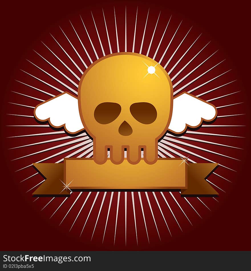 Winged skull with banner