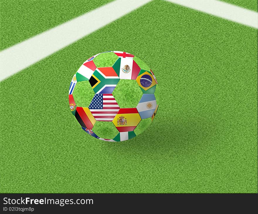 Soccer ball with shade isolated on grass background