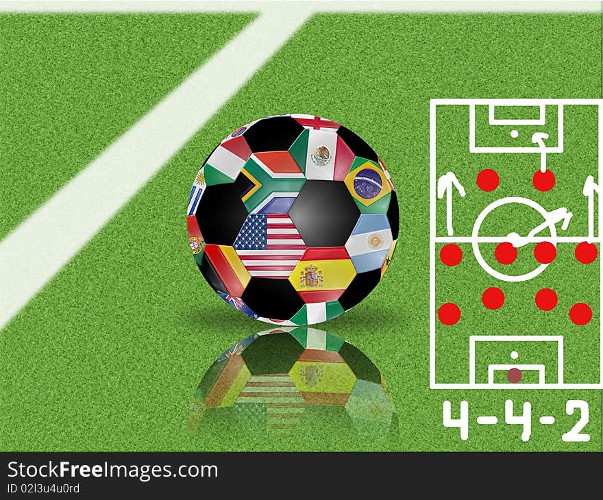 Soccer ball with shade isolated on grass background