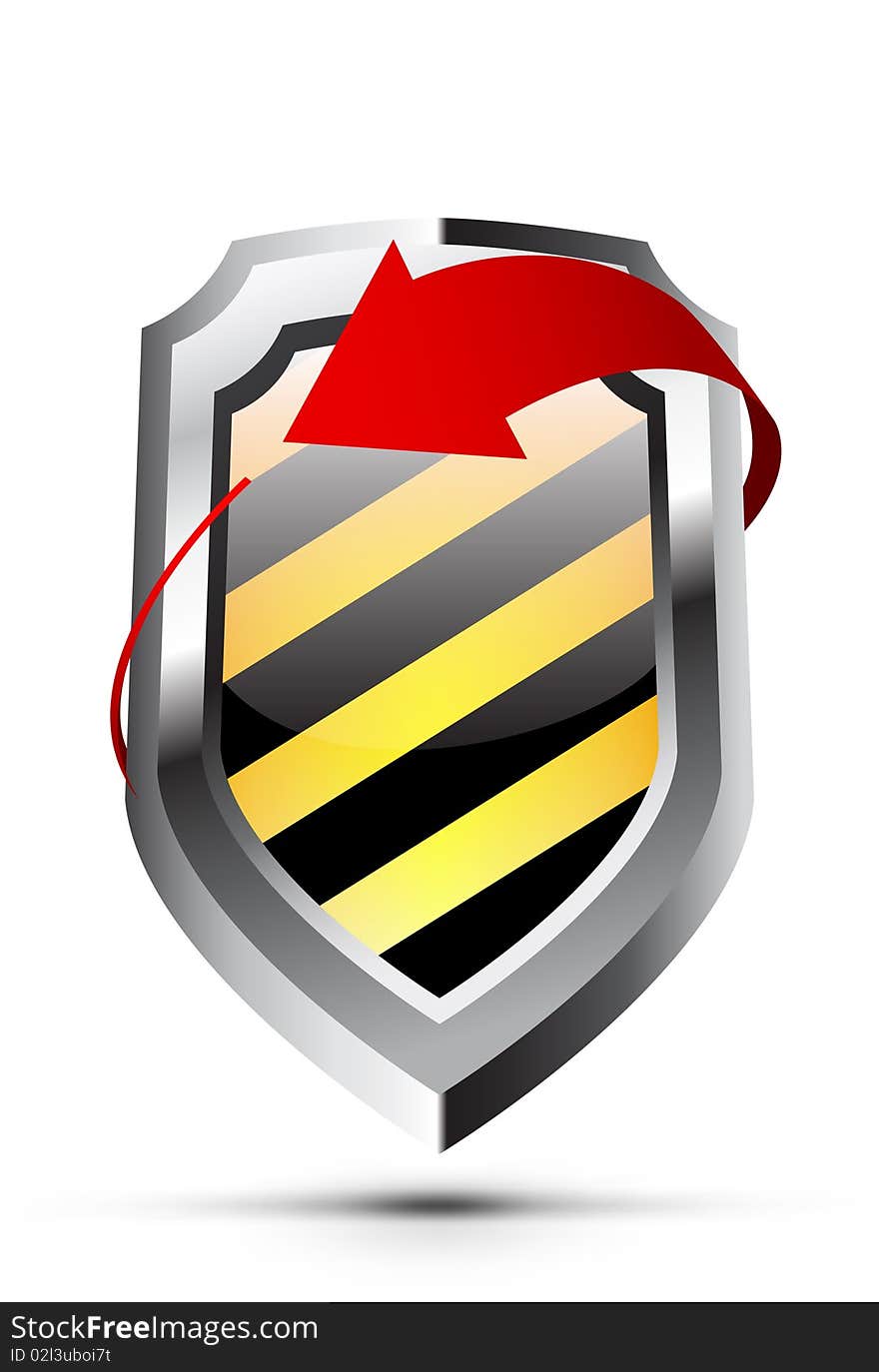 Glossy shield emblem with red arrow