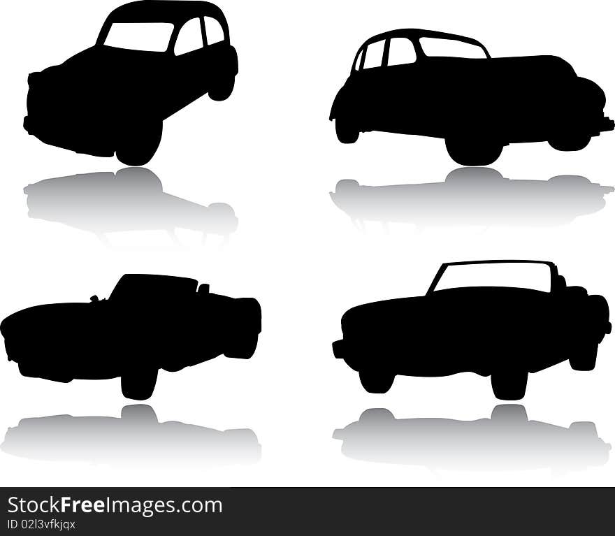 Silhouettes Of Cars, Motorcycles And Buses