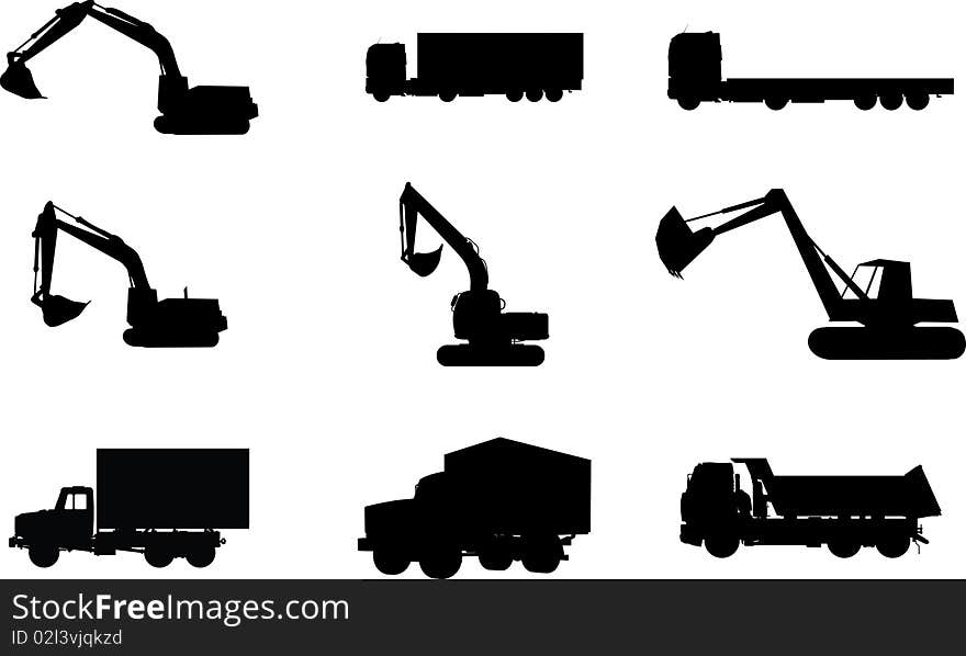 Silhouettes of cars , motorcycles and buses