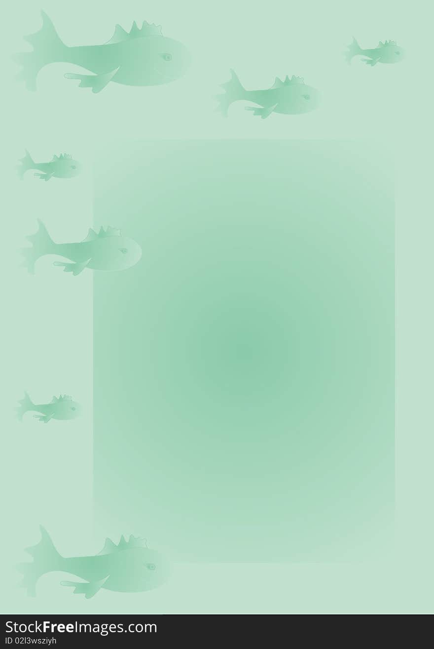 Fish ornament frame, seven fishes on the aquamarine background. Fish ornament frame, seven fishes on the aquamarine background