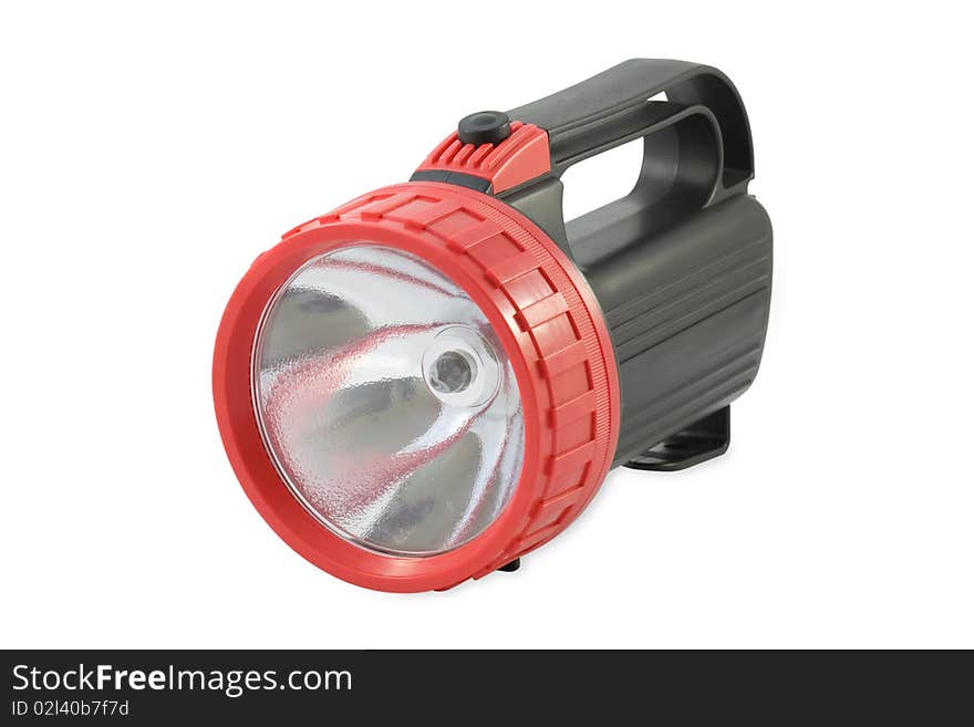 Powerful handle black and red flashlight. Powerful handle black and red flashlight