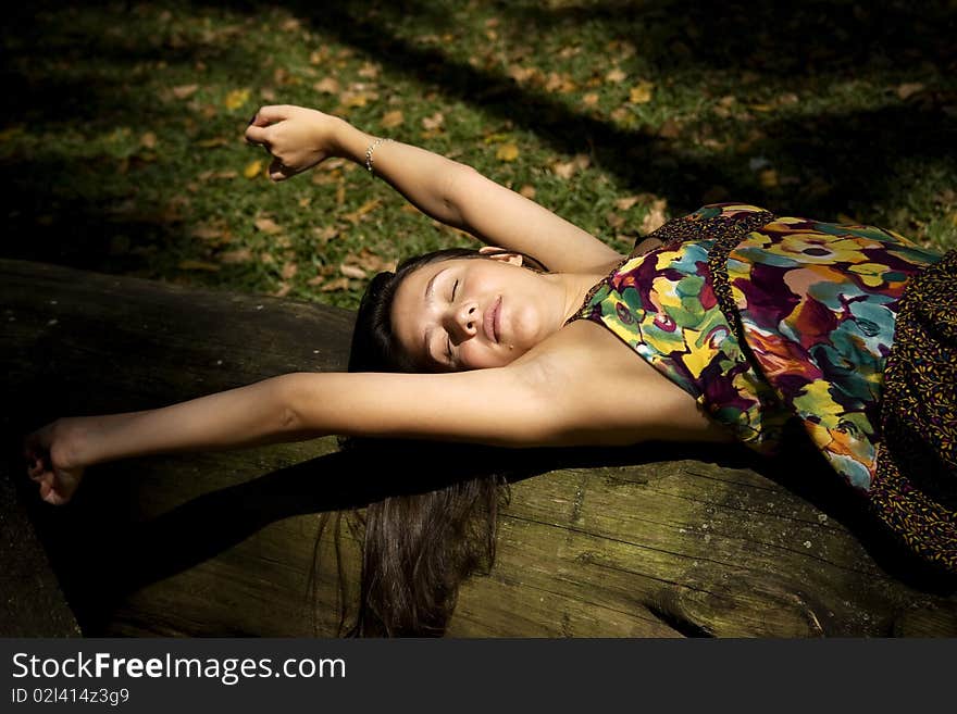 Woman relax in urban park. Woman relax in urban park