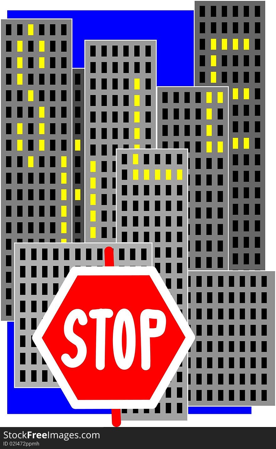 Stop sign, sale of apartments, a symbol of the sale, selling a home, many high-rise, high-rise district, a great city, lots of windows, the sign for sale, yellow light. Stop sign, sale of apartments, a symbol of the sale, selling a home, many high-rise, high-rise district, a great city, lots of windows, the sign for sale, yellow light