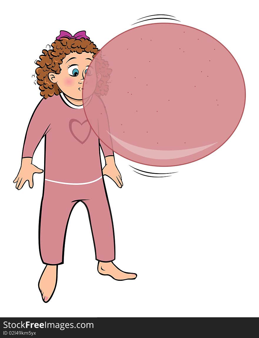 Cartoon vector illustration of a Girl blowing bubblegum