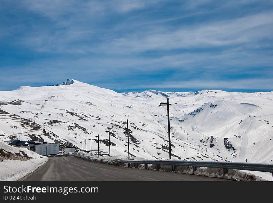 Top of a mountain with snow called Veleta in Sierra Nevada. Top of a mountain with snow called Veleta in Sierra Nevada