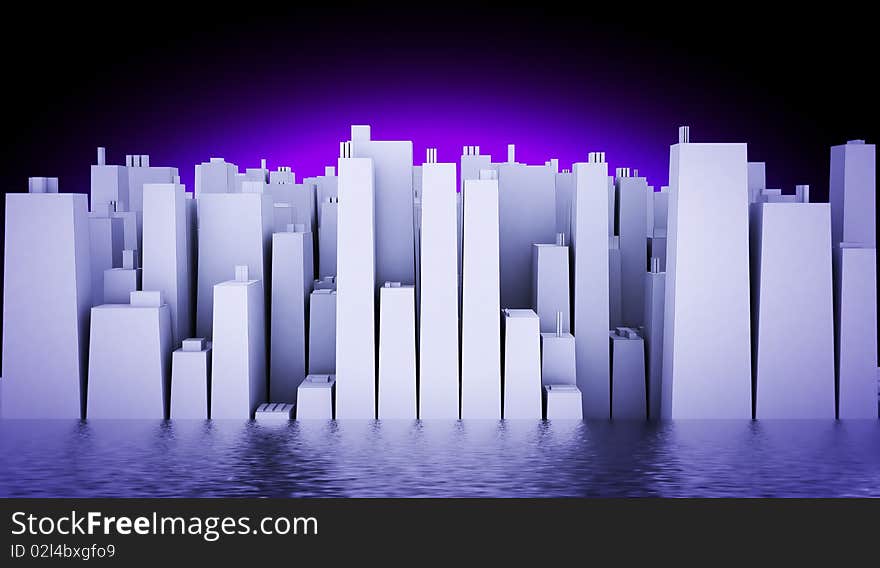 Abstract, futuristic 3d building and water. Abstract, futuristic 3d building and water