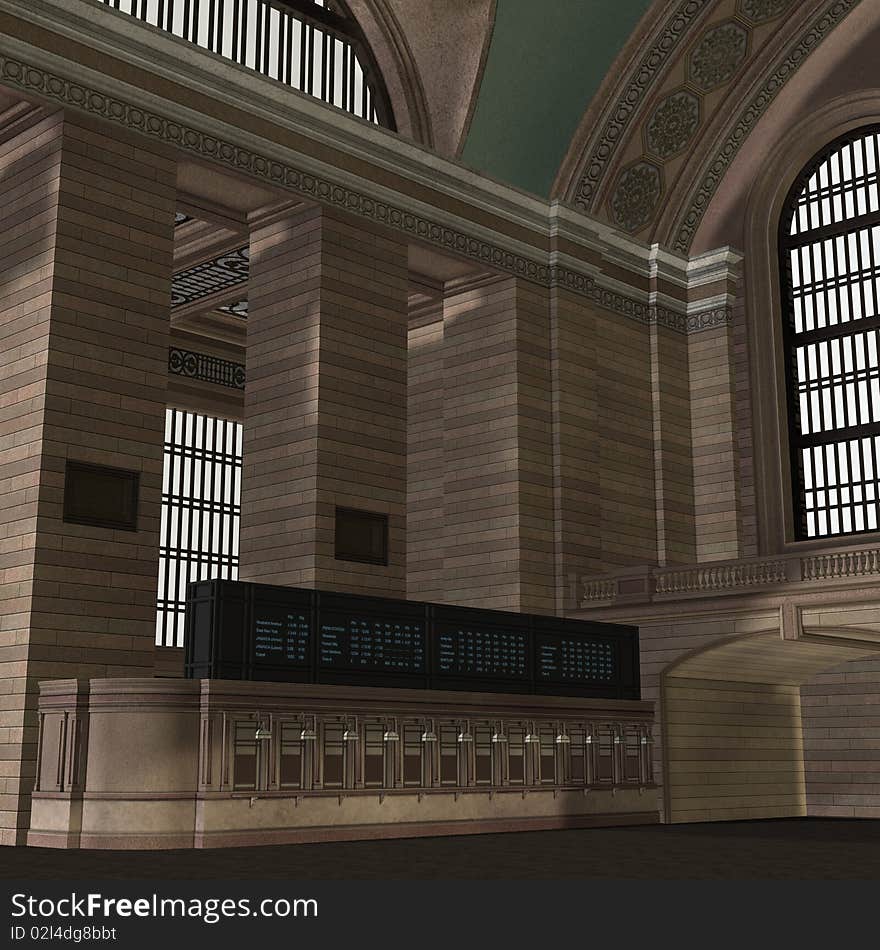 An Empty Central Station. 3D rendering with