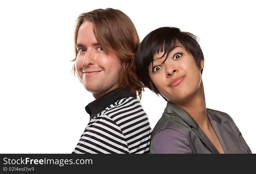 Diverse Caucasian Male and Multiethnic Female Portrait Isolated on a White Background.