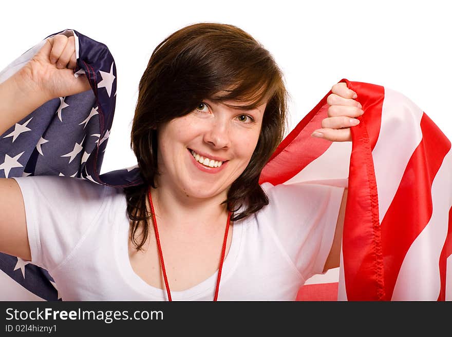 Young Female With American Flag, Isolated