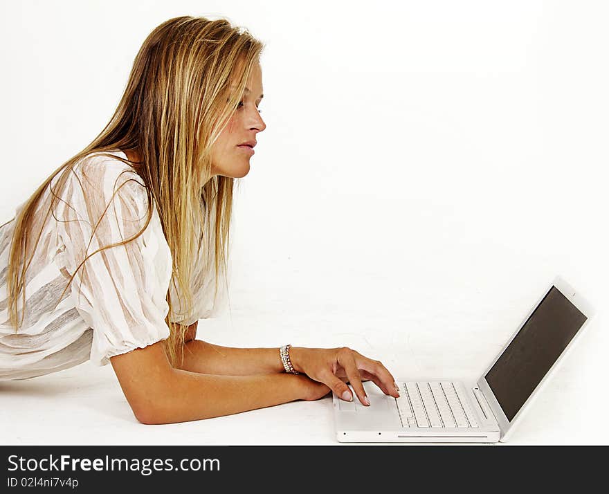 Young Happy Woman With Laptop