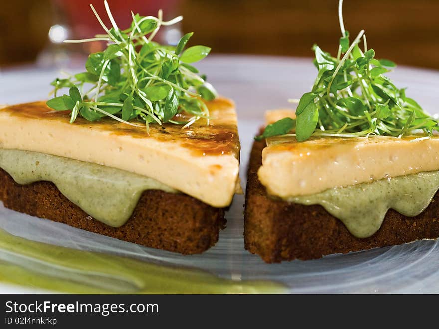 Plantain bread with pumpkin-seed butter tapas. Plantain bread with pumpkin-seed butter tapas