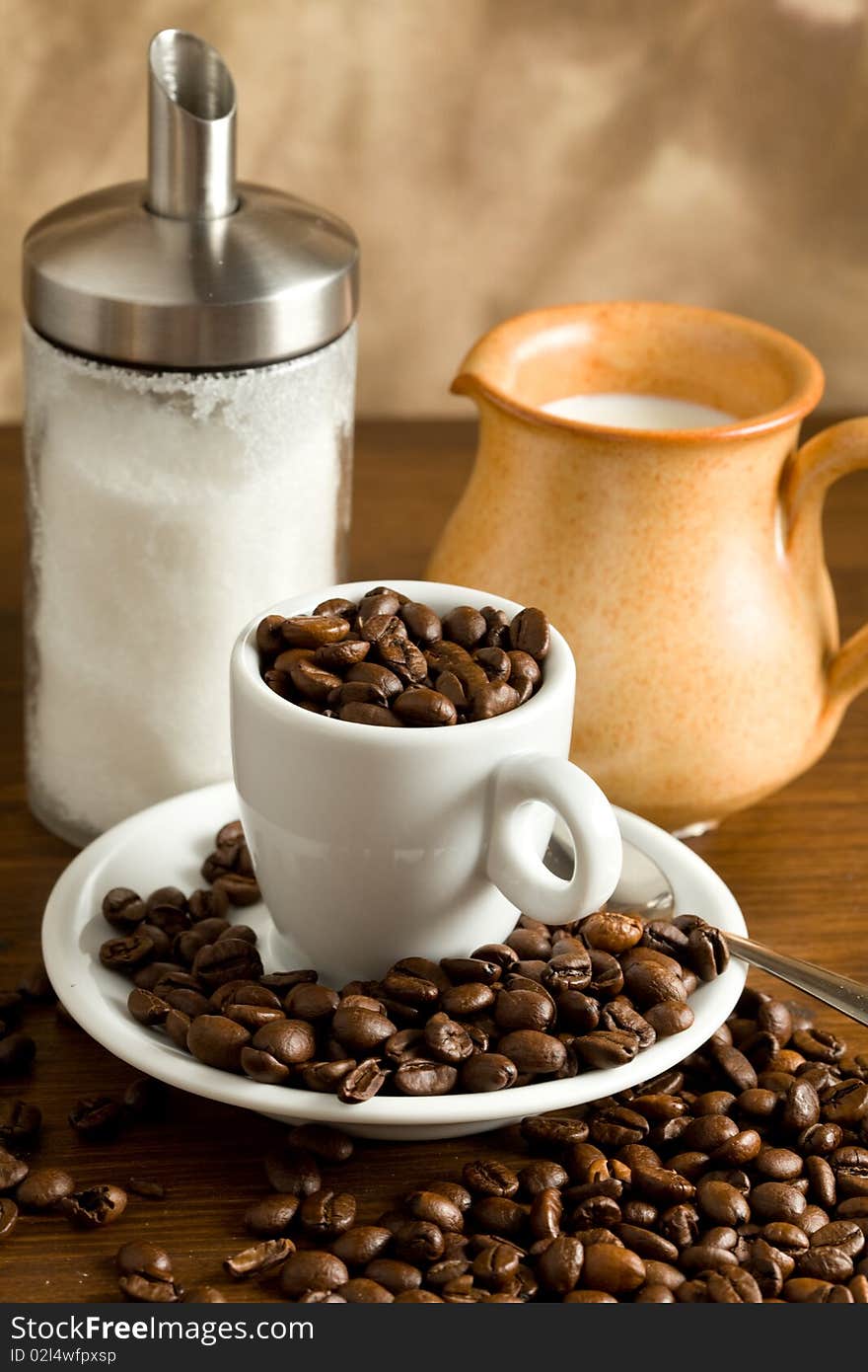 Espresso cup with coffee beans