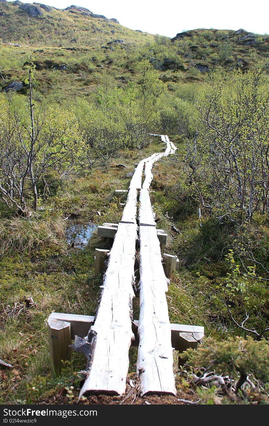 Catwalk crossing a moorland on top of Gravdal's hill. Catwalk crossing a moorland on top of Gravdal's hill