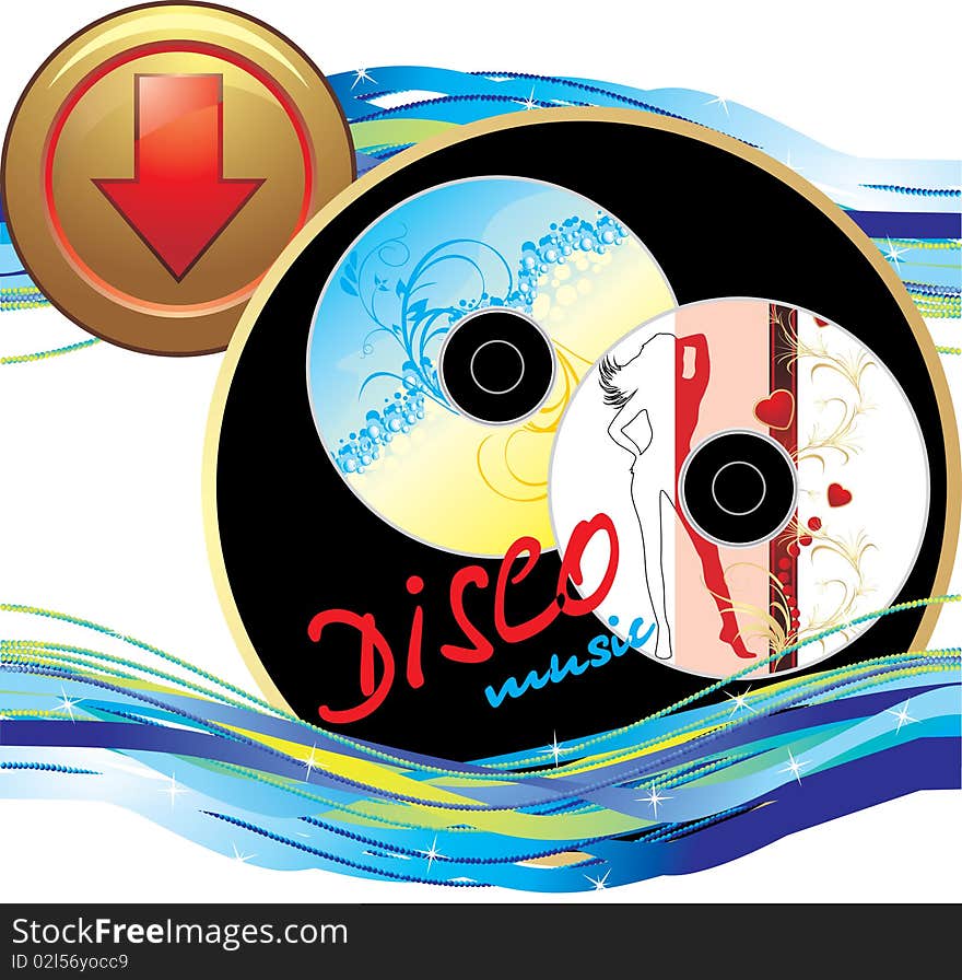 Two music disk. Sticker with button