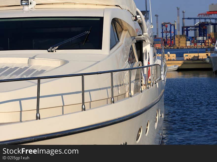 White yacht in Odessa port