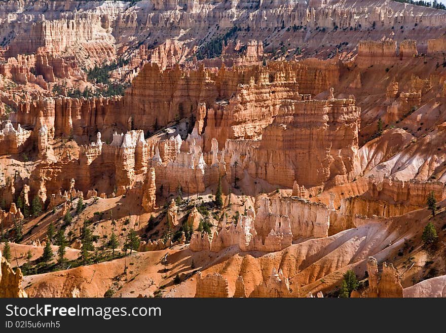 Beautiful landscape in Bryce Canyon with magnificent Stone formation like Amphitheater, temples, figures. Beautiful landscape in Bryce Canyon with magnificent Stone formation like Amphitheater, temples, figures