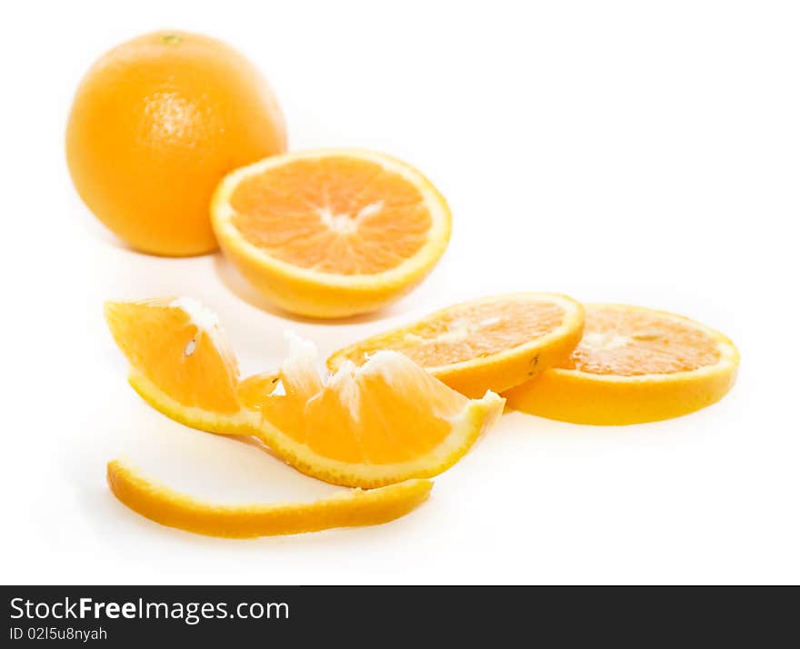 Lemon and orange in white background