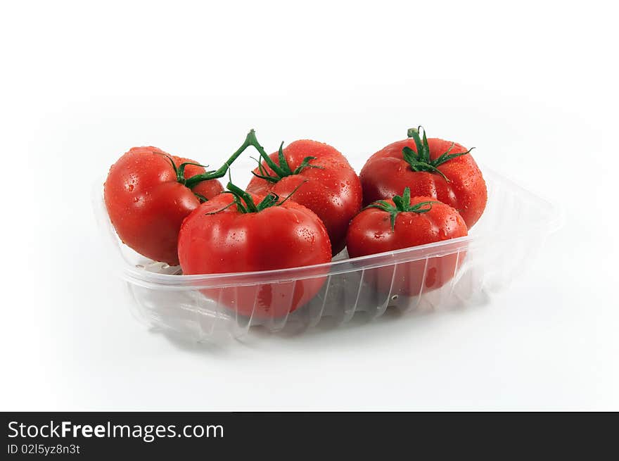 Five tomatoes isolated on white. Five tomatoes isolated on white