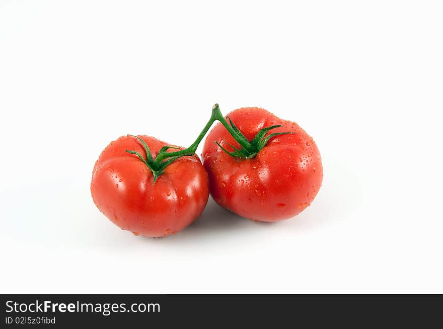 Two tomatoes isolated on white. Two tomatoes isolated on white