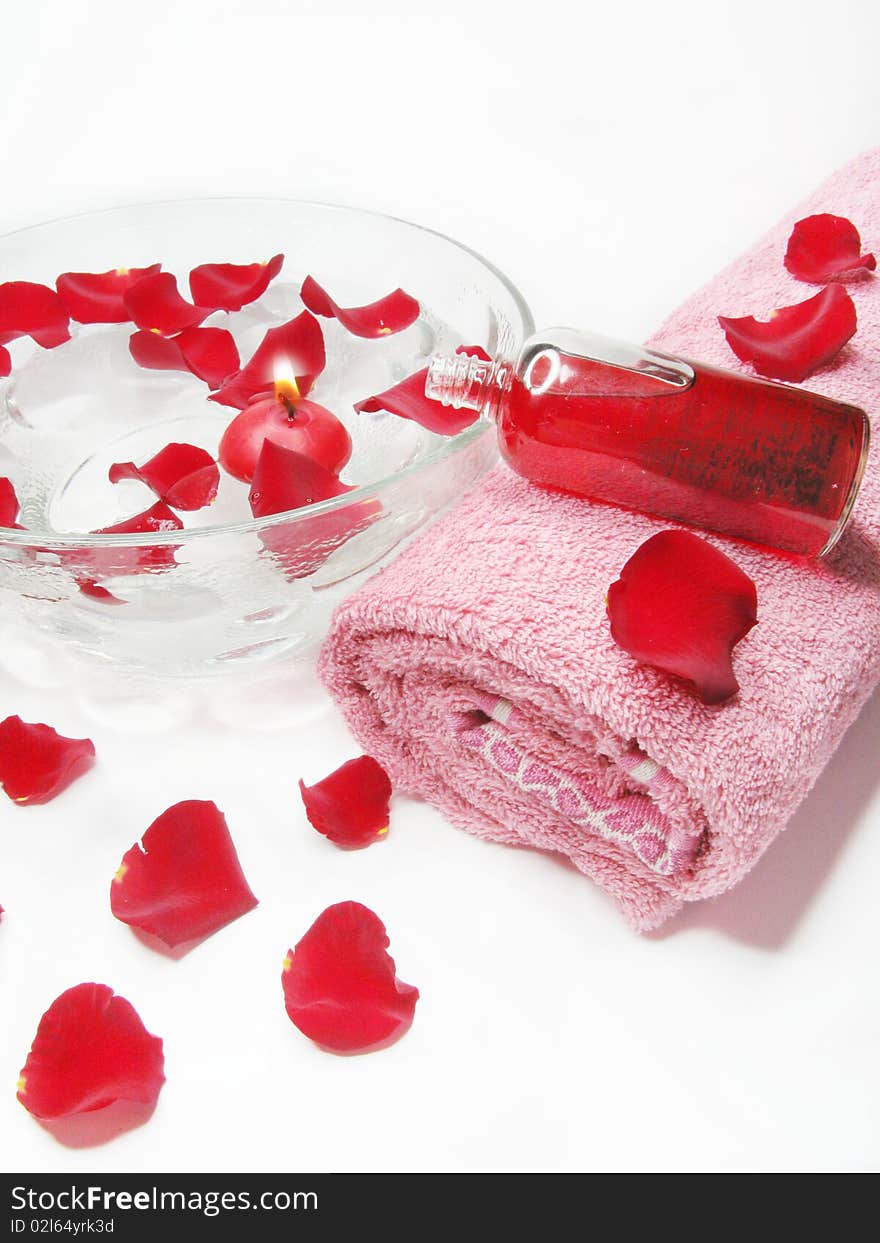 Spa Bowl With Rose Petals And Oil Essences