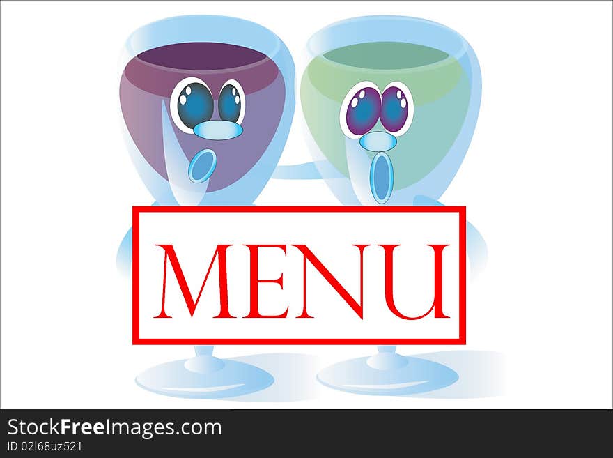 Menu with two glasses of wine ,isolated. Menu with two glasses of wine ,isolated.