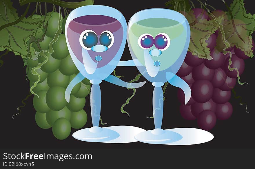 Glasses of wine and grape