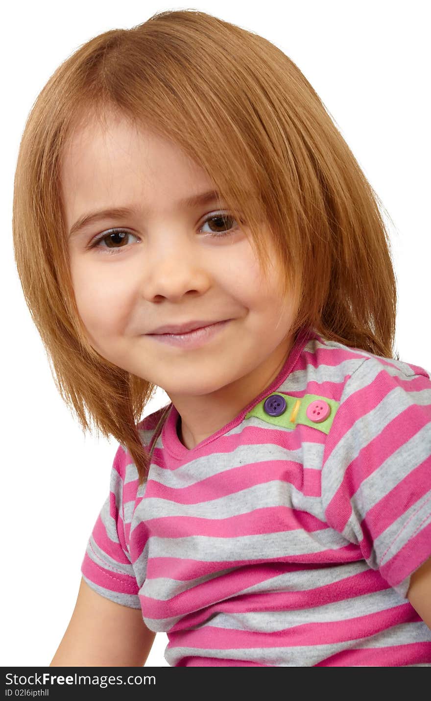 Little funny girl   on white background