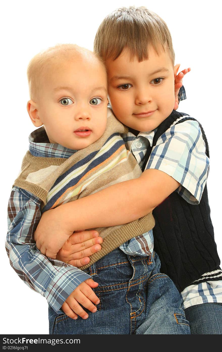 Two little boys on white background