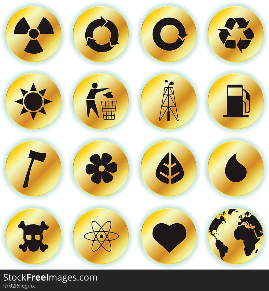 Vector collection of golden environmental icons