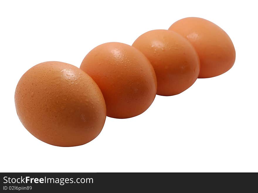 The four eggs on white background.