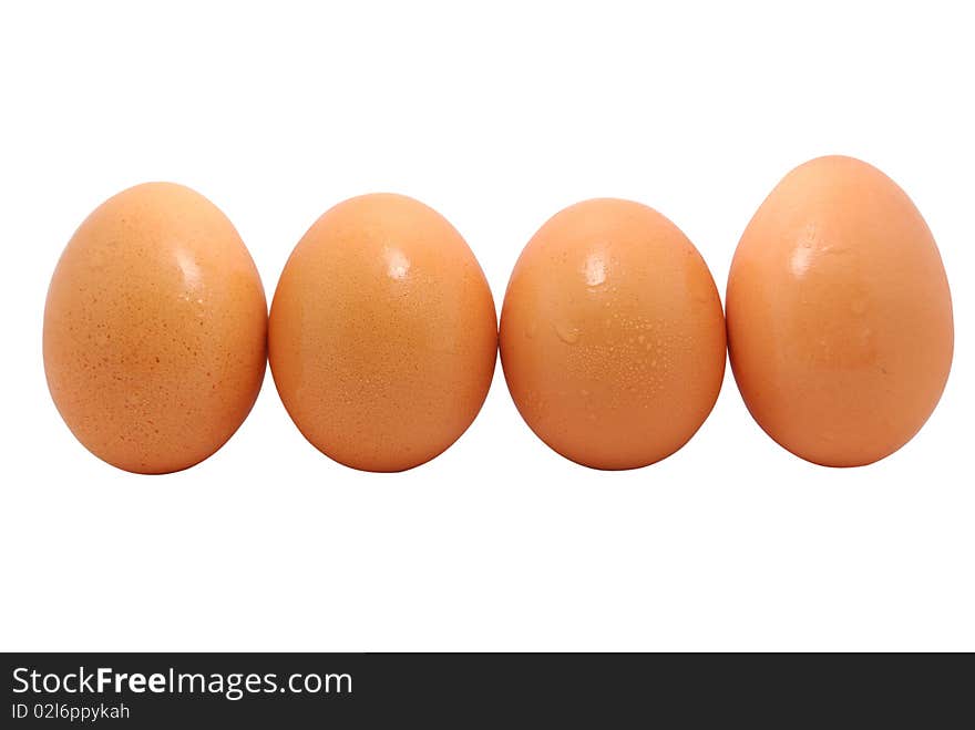 The four eggs on white background.